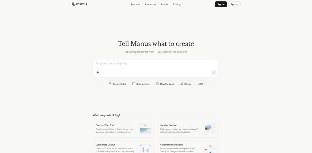 Manus网站首页截图预览