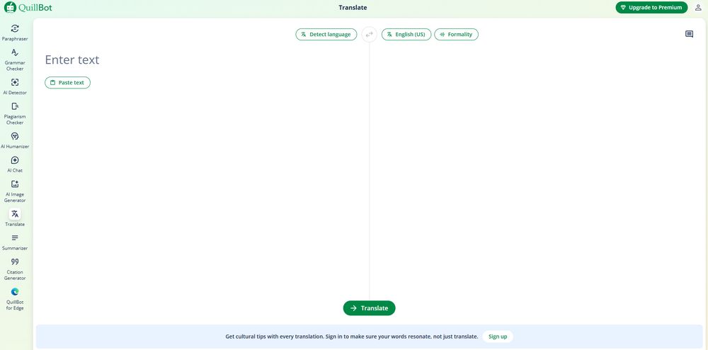 QuillBot 翻译网站首页截图预览