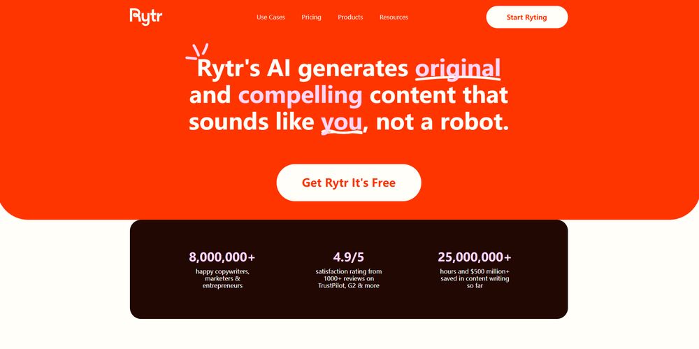 Rytr网站首页截图预览
